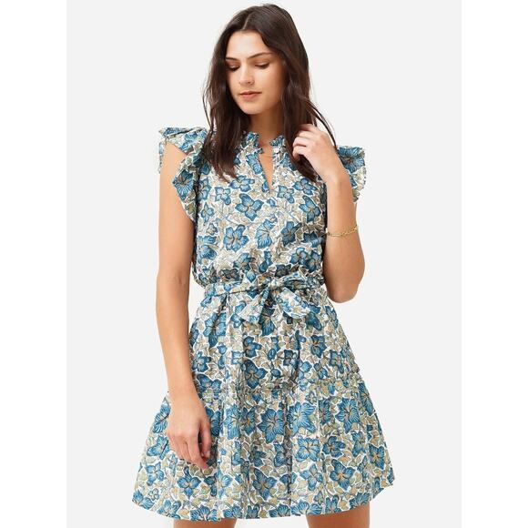 Oliphant Flirty Ruffle Hem Mini Tie Waist Block Print Floral Dress Tuckernuck L - Picture 1 of 11